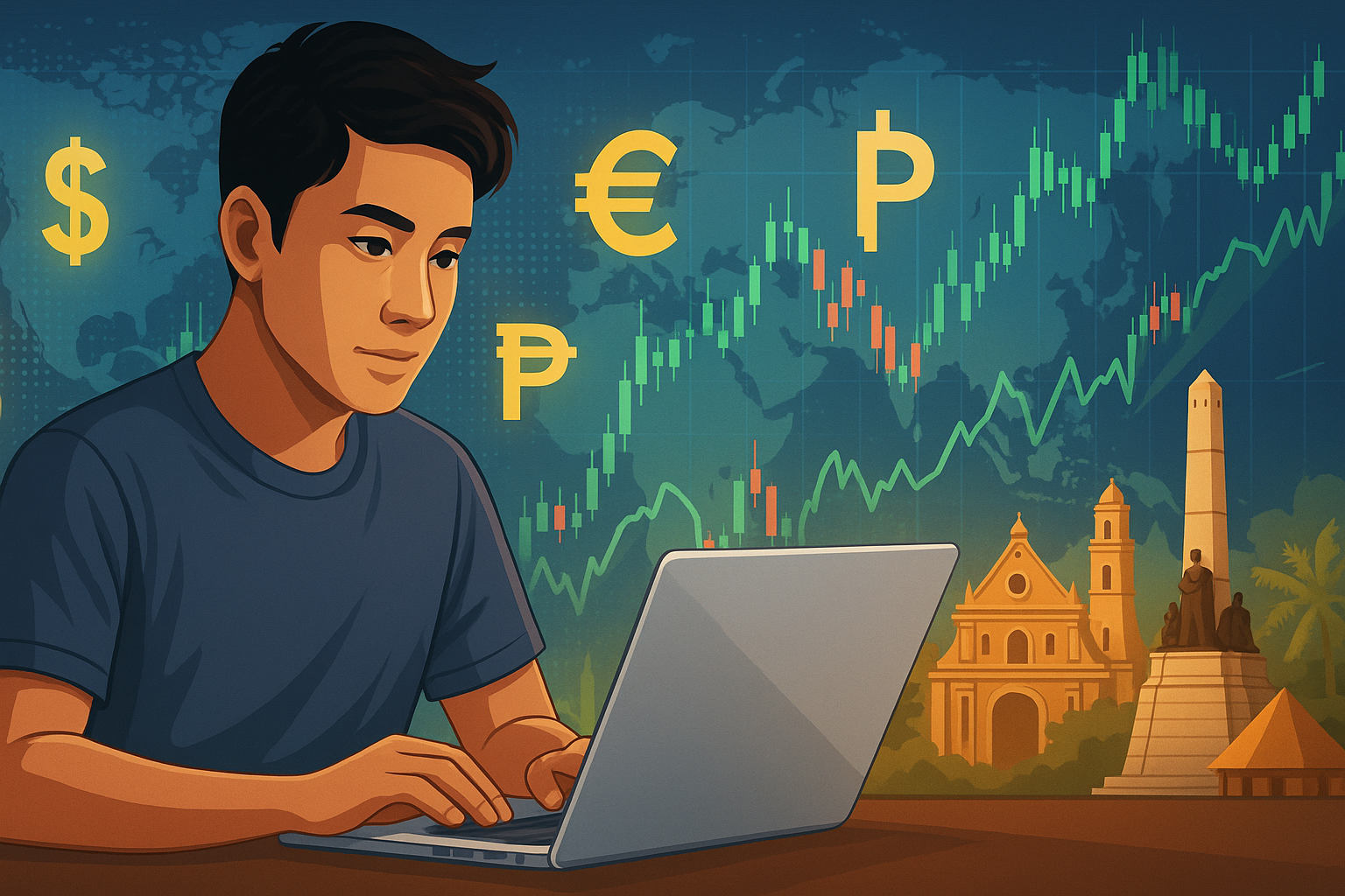 Young Filipino trader exploring global markets